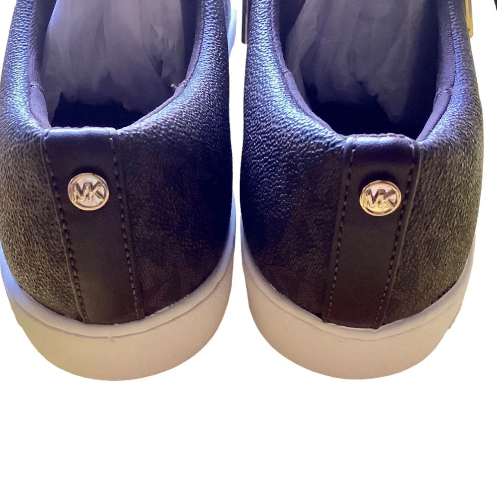 NIB! MICHEAL KORS Keaton Lace Up MK Signature Sneakers Brown w/ Gold